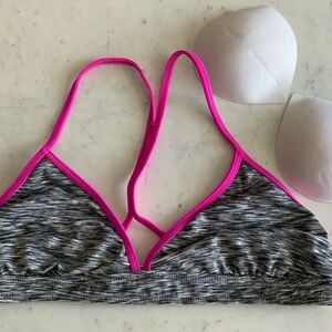 Athleta Pink and Heathered Black and White Strappy Bralette